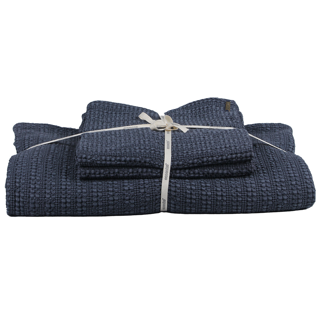 Navy Blue Waffle Bed Spread And 2 Euro Sham