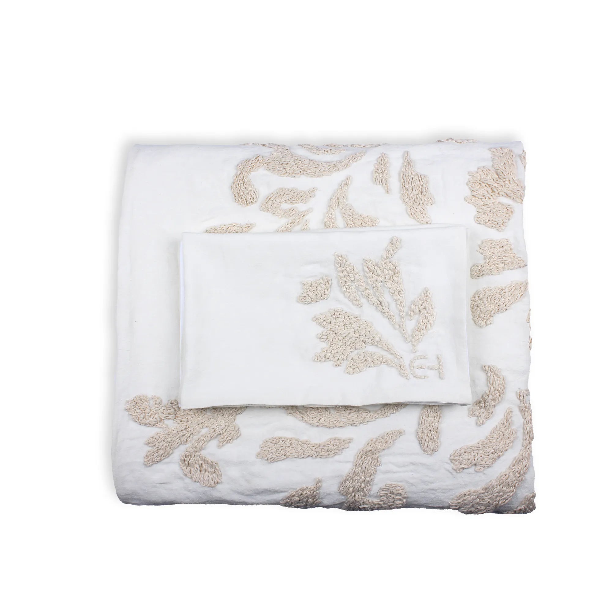 Cotton Chenille Jacquard Duvet Cover and Standard Sham Set – Beige