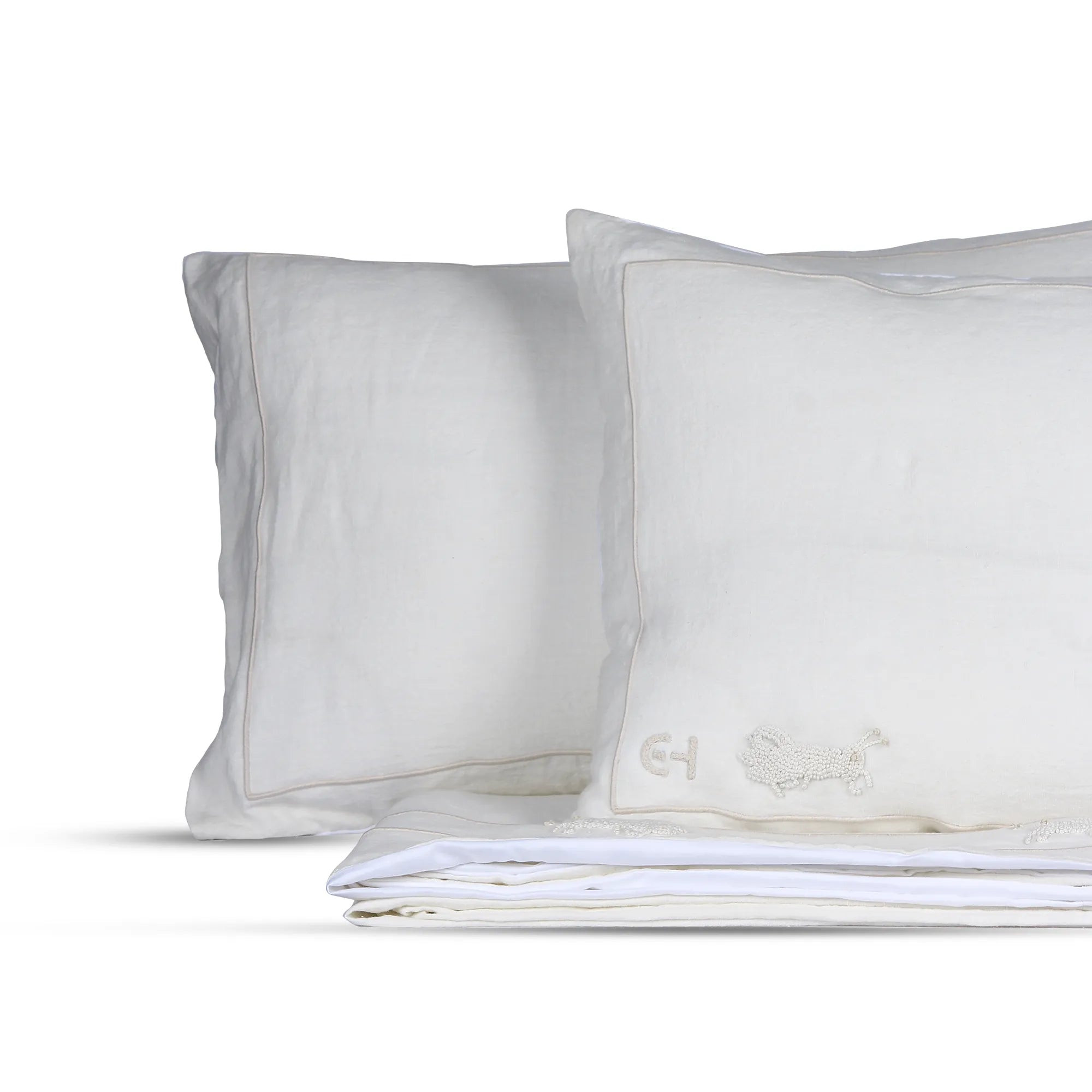 Running Wild Duvet Cover and Standard Sham Set – Off White with Embroidered Sheep Motif