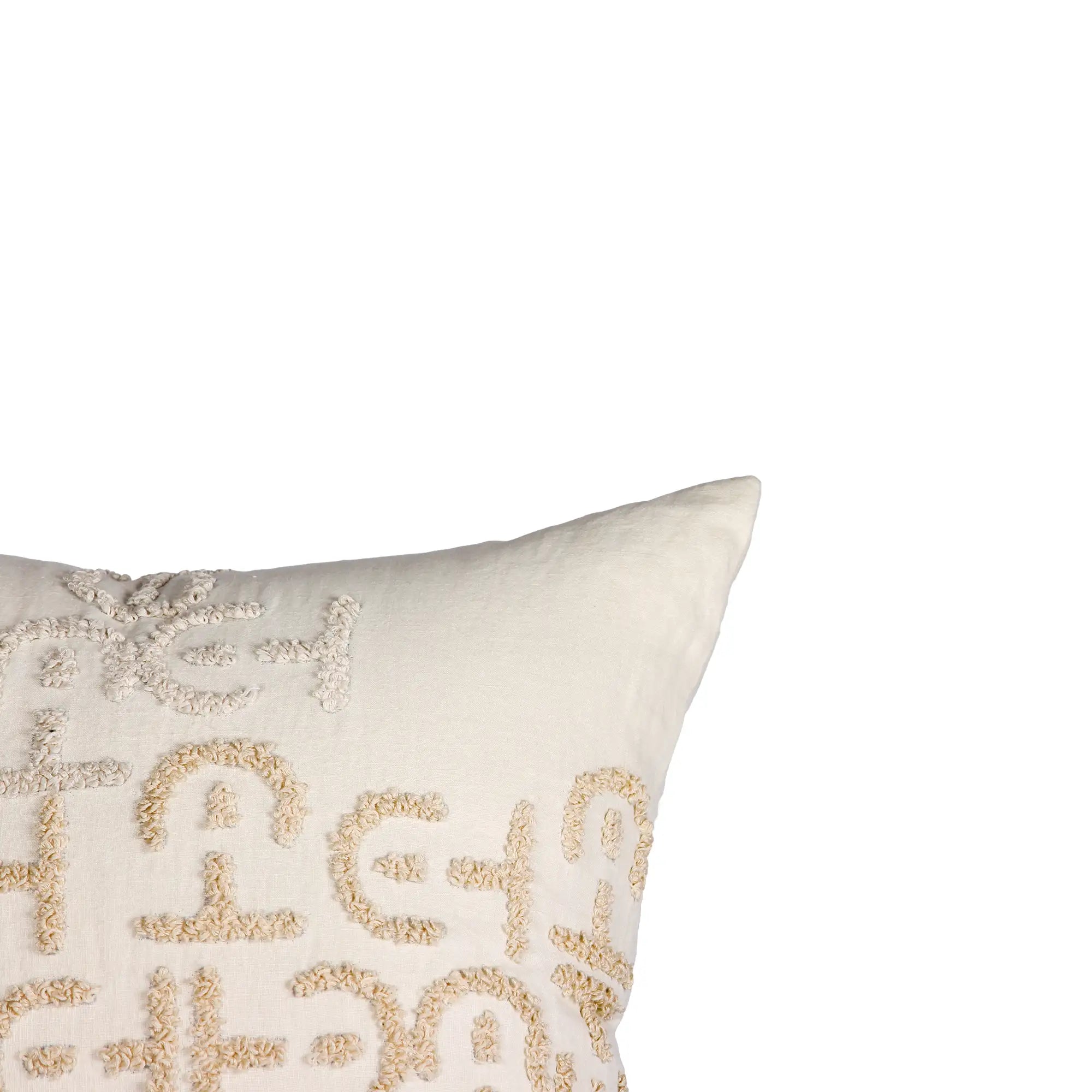 E-H Ombrey Cushion – White Linen with Raised Embroidery