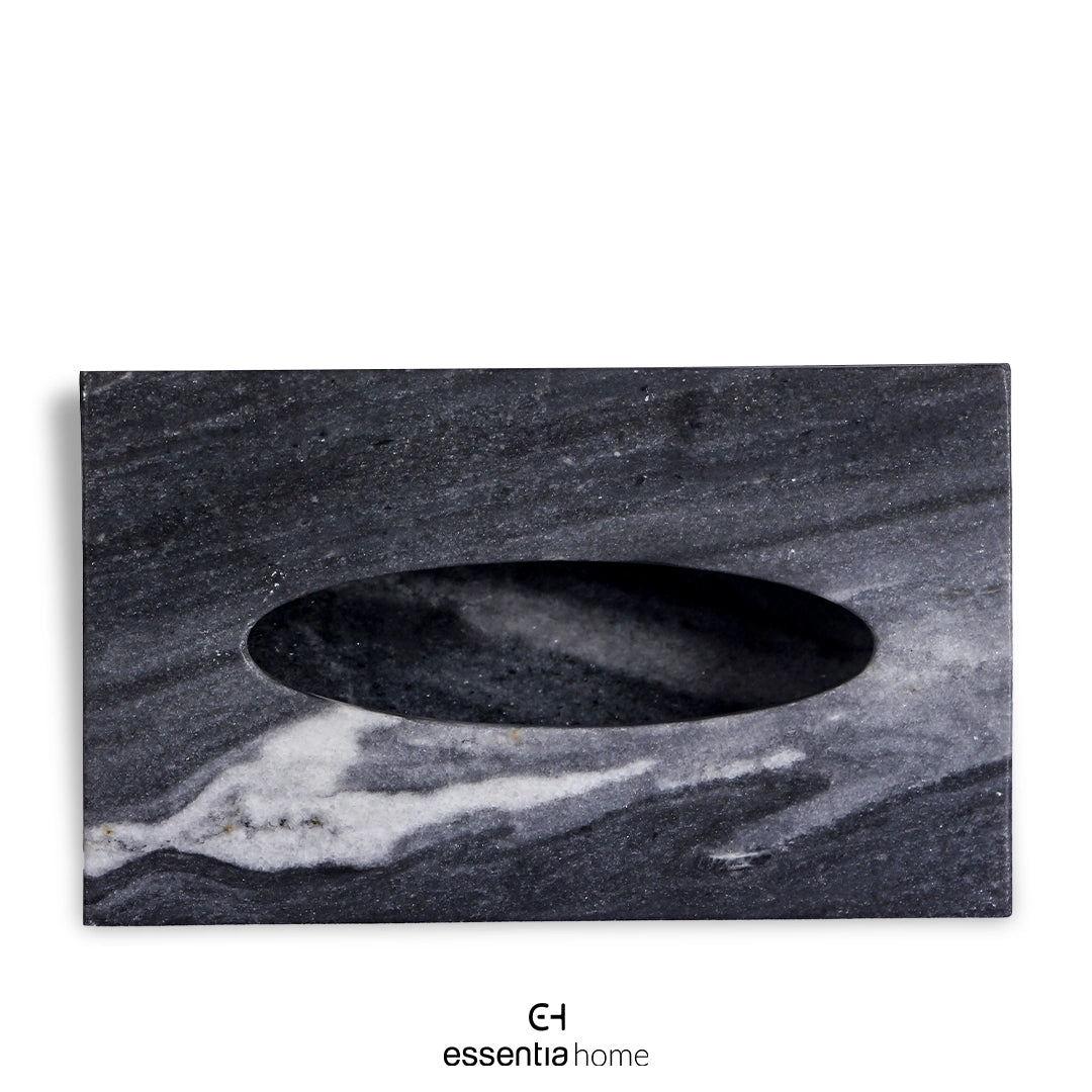 Black Vein Marble Tissue Box by Essentia Home