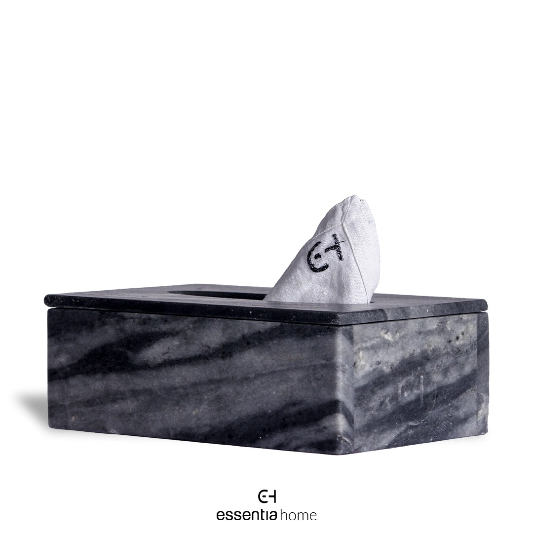 Black Vein Marble Tissue Box by Essentia Home
