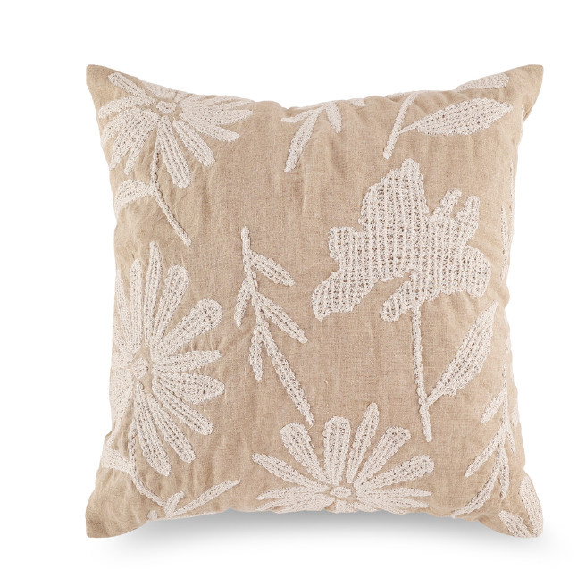 Linen Embroidered Floral Meadow Cushion