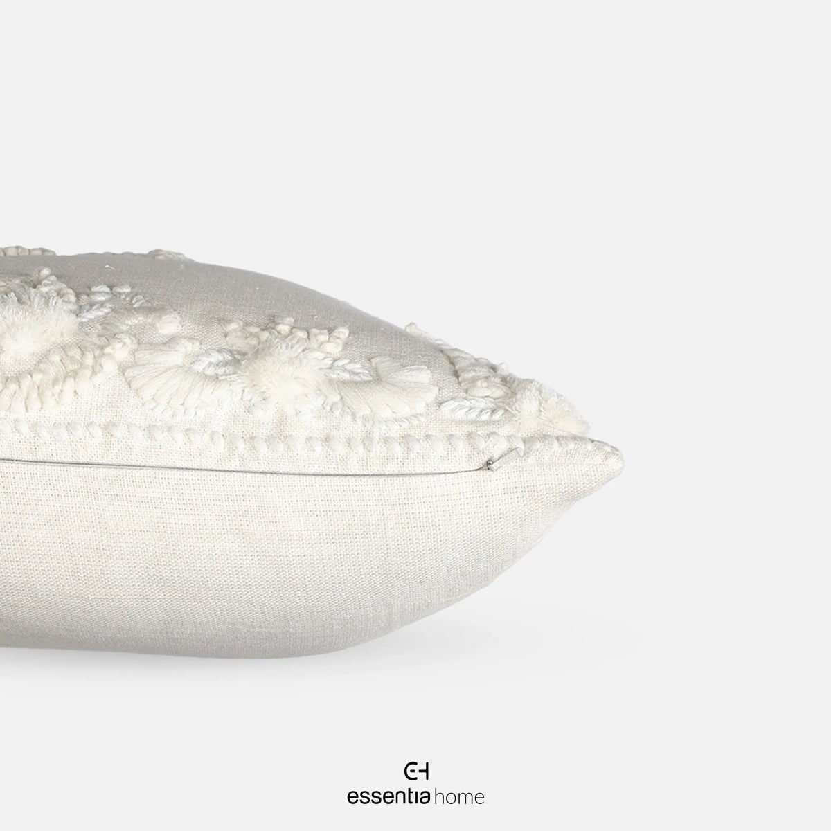 Wildflower Edge Linen Cushion Cover- White