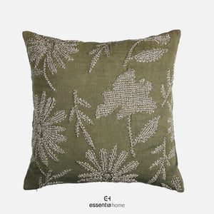 Floral Collection- Linen Embroided Floral Meadow GREEN