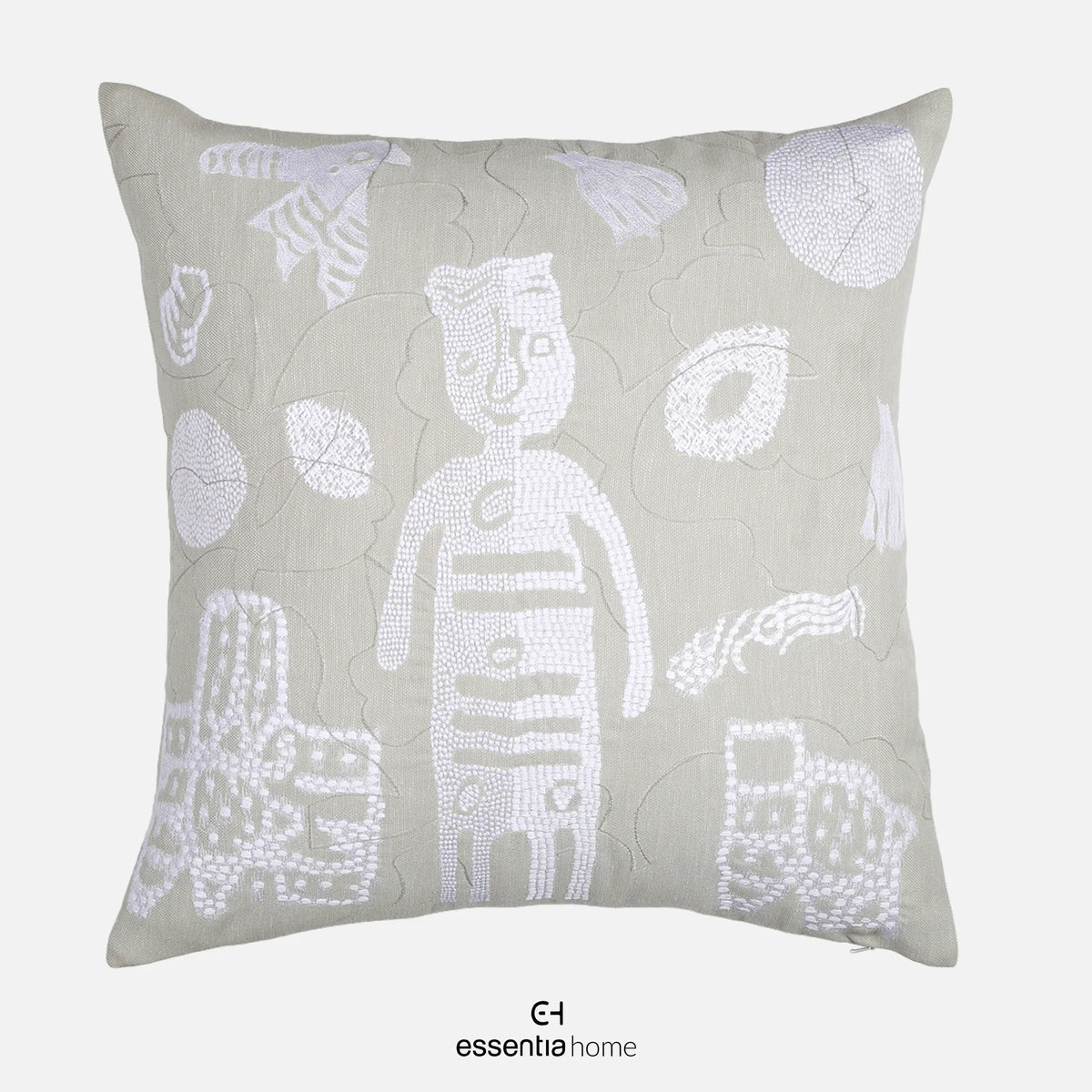 Positive & Negative Cushion – Beige Threadwork on Linen