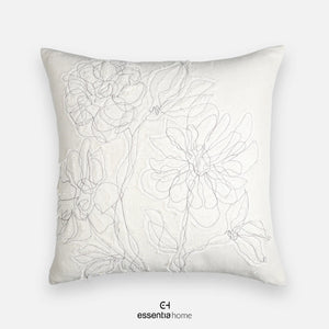 Floral Patch Cushion – Linen with White & Brown Threadwork