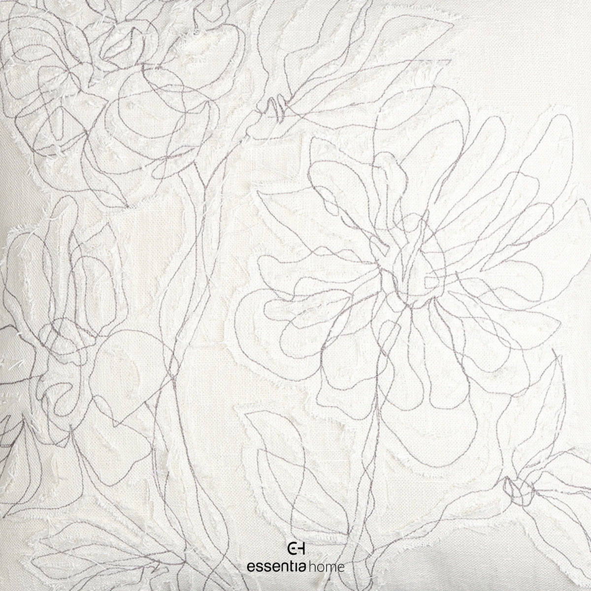 Floral Patch Cushion – Linen with White & Brown Threadwork