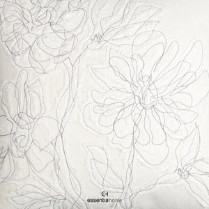 Floral Patch Cushion – Linen with White & Brown Threadwork
