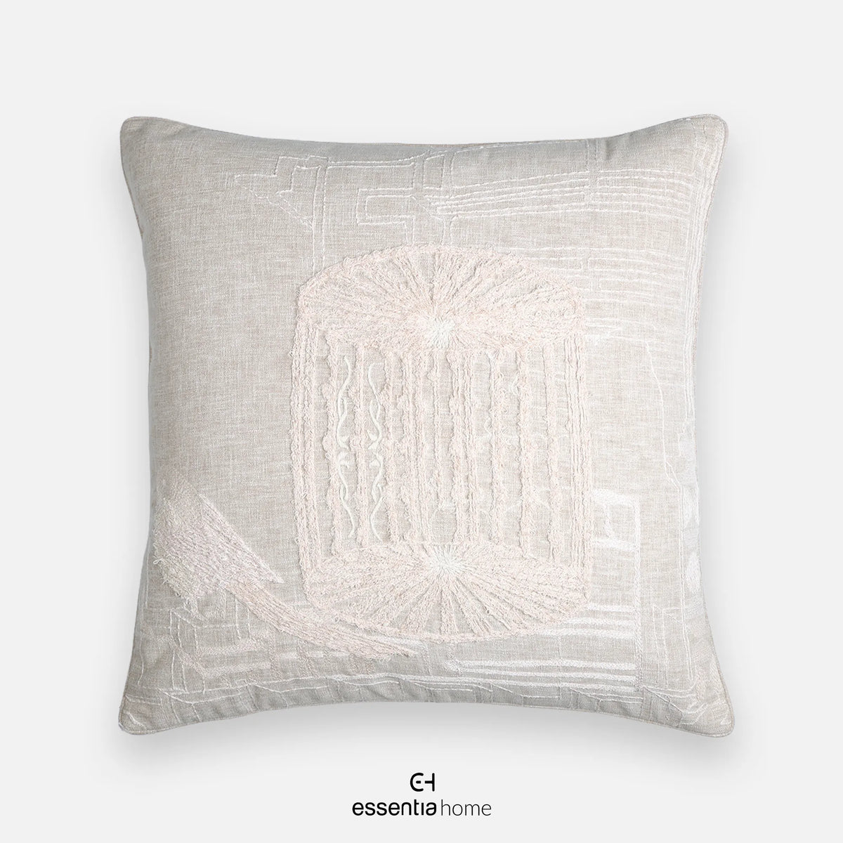 nature calm cushion with cage & bird embroidery