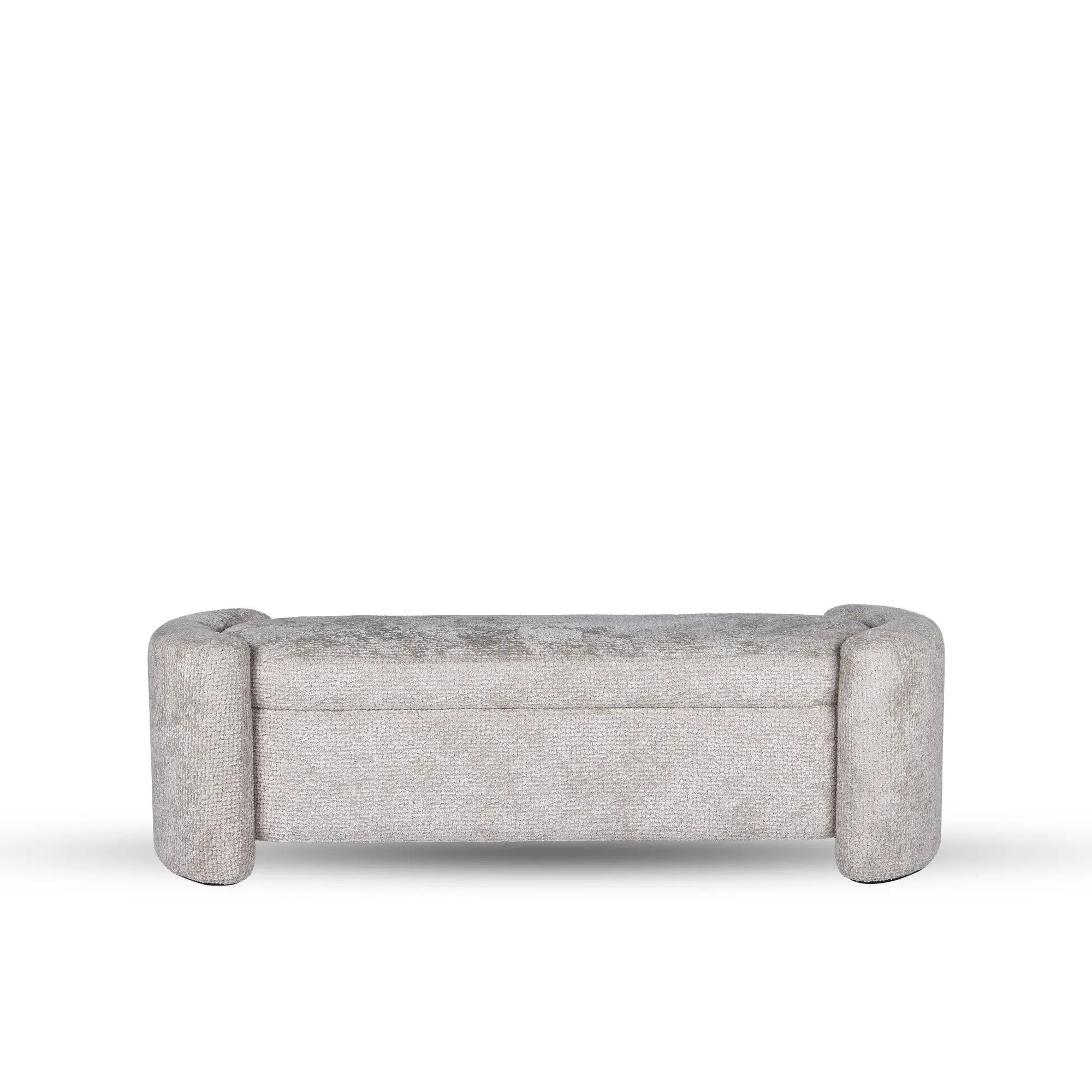 Rounded Edge Upholstered Ottoman in Textured Grey Fabric