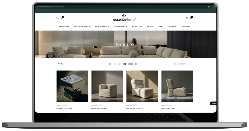 essentia home on desktop